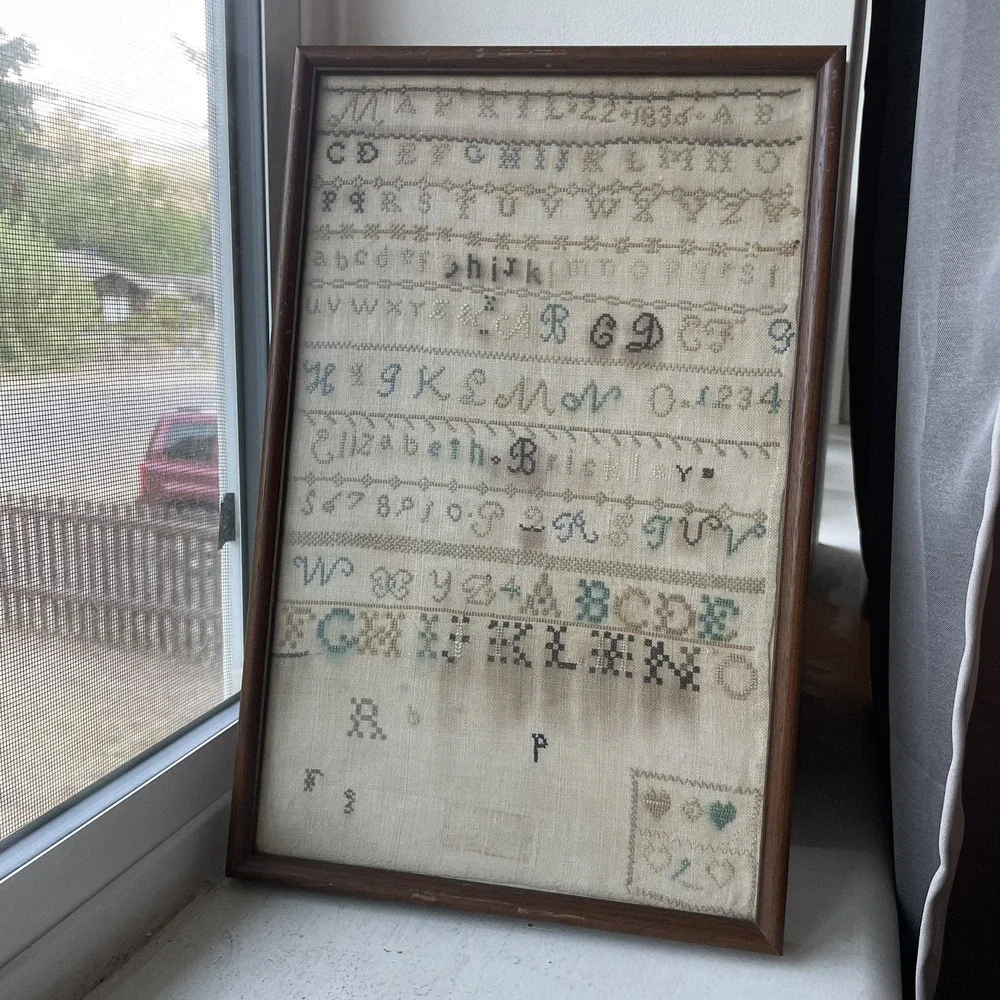 Rare 1836 Antique American Schoolgirl Sampler- Elizabeth Brickley Signed & Dated